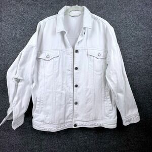 Noisy May White Denim Trucker Jacket Womens Oversized Designer